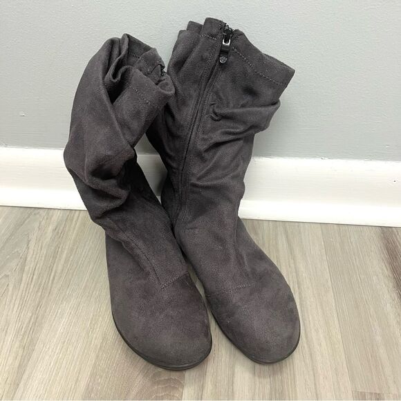 Bussola Boots Women’s 37 Combia 1560 Grey Suede Mid-High Scrunch Winter - Picture 2 of 7